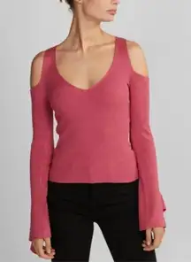 EXPRESS Pink Low Cut Cutout‎ Sweater Top Cold Shoulder Bell Sleeve Medium New