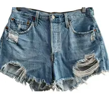 VTG Levi's 501 Distressed Cutoff Denim Jean Shorts Button Fly Y2K‎ High Rise 30