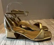 Sam Edelman Gold Wilson Kitten Heel Sandals Size 6M Holiday Party Metallic