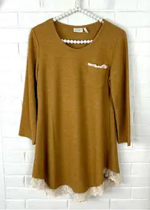 LOGO Lori Goldstein Waffle Knit Crotchet Trim Top Size XS