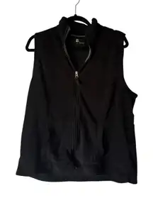 GAP Women Black Fleece Vest Full Zip Collar Pockets XL Layering Preppy