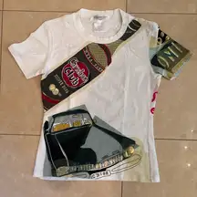 white taxi tshirt with dice,bottle, love me, cycle diamond.Size 8