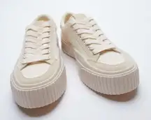 NWOT Zara Beige Canvas And Suede Sneakers Size EU 39