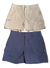 Eddie Bauer women’s travel cargo shorts 2 pair navy and olive green Size 8