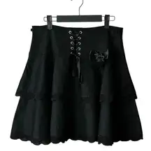Thorn & Fable Lace trim and lace up front black mini skirt. SZ.L