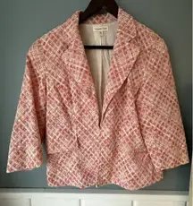 COLDWATER CREEK WOMEN'S CORAL & CREAM 3/4 SLEEVE BLAZER JACKET - SIZE 14 *READ*