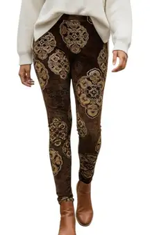 JONATHAN‎ ASTON Copper Gold Foil Leaf Print Ankle Legging Pant EUC XS