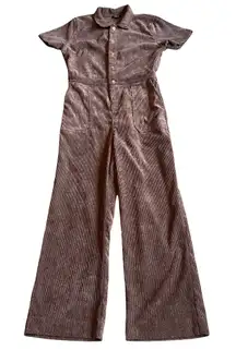 Wishlist Brown Corduroy Button-Down Jumpsuit Short Sleeve Size Medium Women's