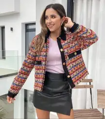 Zara Jacket Textured Cardigan Cropped Blazer Bloggers Favorite Multicolor Sz XS