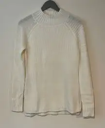 Venus Womens Mock Neck Acrylic Sweater Pullover Slit Rib Knit‎ Cream Size Small