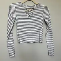 Hollister  Black/White Striped Long Sleeve Cropped Top with Cross Front Detail XS