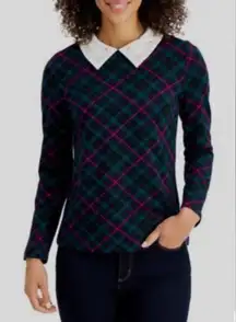 Charter Club Petite plaid preppy classic polished Embellished-Collar Top NWT M