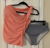 Coral and Striped Bikini Set