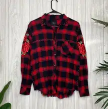 Rails  Owen Studded Plaid Shirt Red Cherry Embroidered Patch size S Small