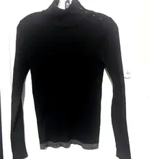 Lilla P black turtleneck sweater Womens S silver glitter trim ribbed soft