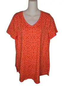 Soft Surroundings Women's Isabel Supima V-Neck Tee Living Coral Floral Medium