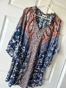 Umgee Boho Paisley Print Dress Sz Med Dress 3/4 Bat Sleeve Flowy Skirt