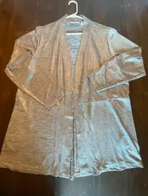 Susan Graver Long Cardigan Liquid Knit Silver Gray Peplum Large‎ Very Fl…