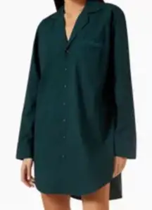 SKIMS Pine Logo Cotton Poplin Sleep Button Up Dress Sleep Shirt Sz M Comfy Cozy