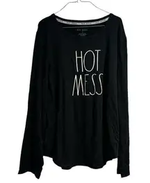 Rae Dunn shirt long sleeve black xl stretch Hot Mess NwOT NEW