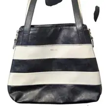 RELIC by FOSSIL Black White Stripe Handbag Classic Nautical Shoulder Tote