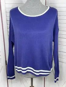 Y2K Wet Seal Striped Trim Tennis Prep Pullover Sweater Purple Blue XS