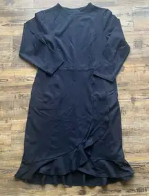 J.Jill Womens Navy Blue Ponte Jersey Dress Ruffle Wrap Skirt Knee Length Sz S