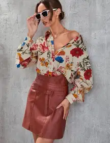 Floral blouse button collar shirt summer spring top flower long sleeve shirt