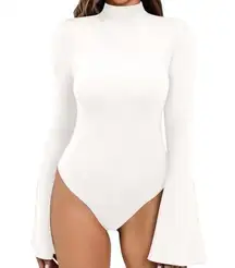 NEW MANGOPOP Bell Sleeve Mock Neck Long Sleeve Bodysuit S