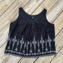 Saint Tropez West Black And White Embroidered Sleeveless Top 100% Linen Size XL