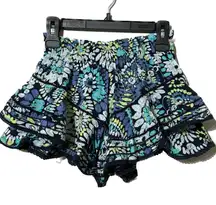 AERIE Floral Crochet Lace Ruffle Skort Cotton Elastic Batik Blue Aqua NWT - XS