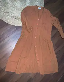 Flax brown maxi button down dress long sleeve linen casual boho classic fall L