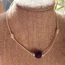 Purple Agate pearl white leather Choker