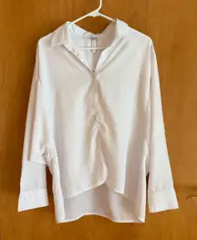 LoRCa White Button Down Shirt Long Sleeve Collared Side Slits Size M