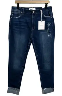 Kancan Size 13/30 High Rise Cuffed Ankle Skinny Distressed Dark Wash Denim Jeans