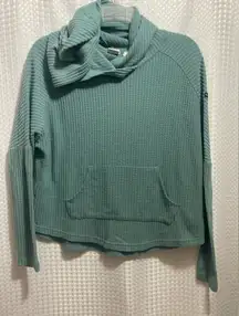 Roxy Waffle Knit Hoodie Women’s Small Sage Green Kangaroo Pocket Cozy