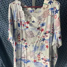 Kim Rogers NWT White and Blue Patriotic Print Women's Plus Size 4X Top