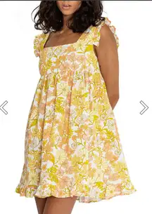 Girl and‎ the Sun Izzy Short Sleeve Floral Mini Dress yellow  medium ruffle boho