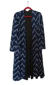 LuLaRoe Womens Long Chevron Pattern Duster Cardigan Jacket L Blue & Black