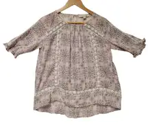 Floral Lace Trimmed Boho Top Beachy Summer Vacation Hippie Lightweight Size XS‎