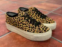 Loeffler Randall Calf Hair Cheetah Print Platform Sneakers Size 7.5