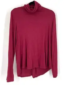 Prana Women's Cowl Neck Stretch High Low Hem‎ Long Sleeve T-Shirt Red Size Large