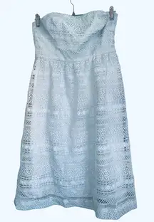 Size 8 J. Crew Strapless Light Olive Green Eyelet Laced Dress Cotton Full Lining