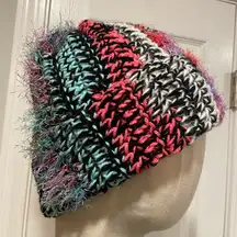 Handmade Crochet Chunky Ribbed Upcycled Multi Fiber Scrappy Yarn Beanie Hat