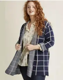 ModCloth Navy/Cream Simply Snuggly Check Windowpane Cardigan M