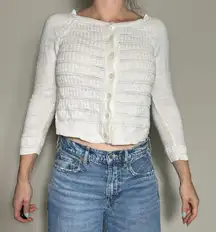 Anthropologie MOTH White Boho Cottagecore Cropped Cardigan Size Small