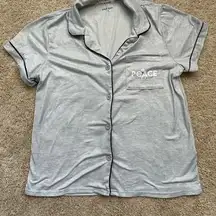 Life Is Good Gray Button Up Sleep Shirt with Peace Logo