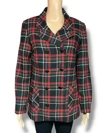 CAbi Womens Double Breasted Wool Blend Coat Jacket Plaid Red Black White Size 8