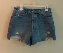 ZARA High-Rise Distressed Denim Shorts Size 8 | Raw Hem Blue Jean Cutoffs