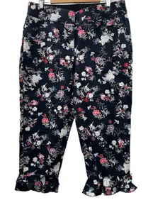 Lane Bryant The Allie Navy Blue Multicolor Floral Ruffle Cropped Pants Sz 14‎
